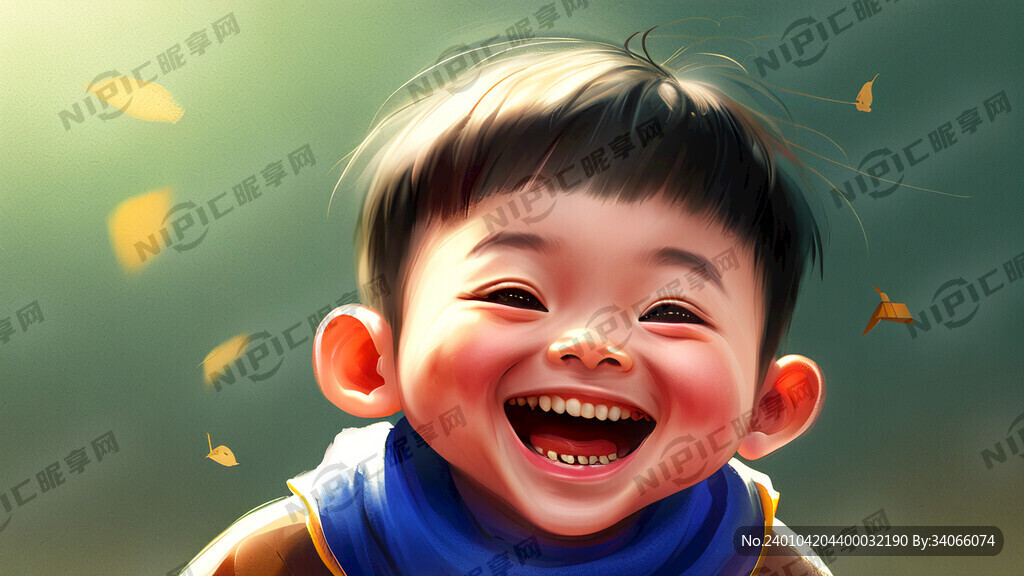 小男孩开心地笑了