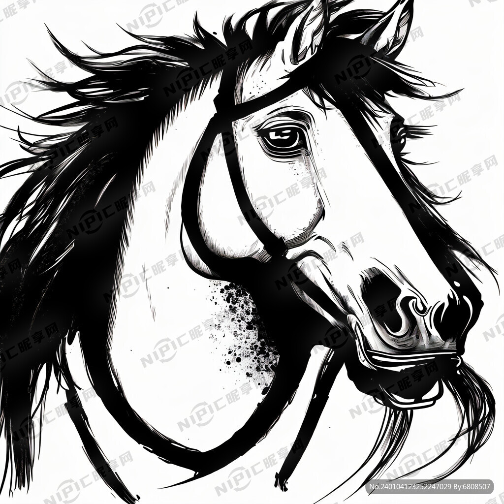 骏马 墨水 形象 卡通 可爱 