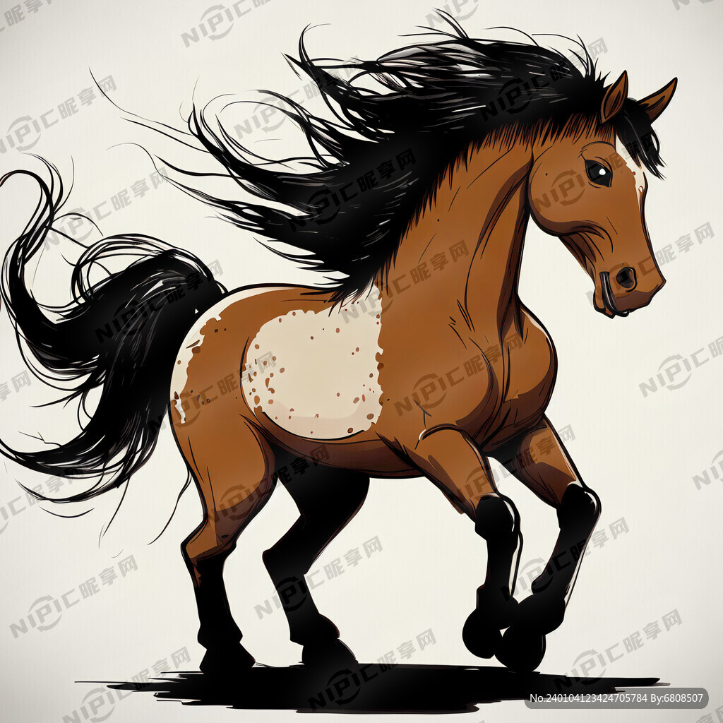 骏马 墨水 形象 卡通 可爱 