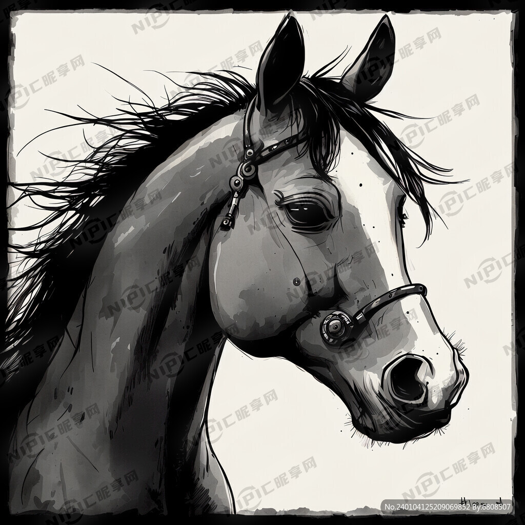 骏马 墨水 形象 卡通 可爱 