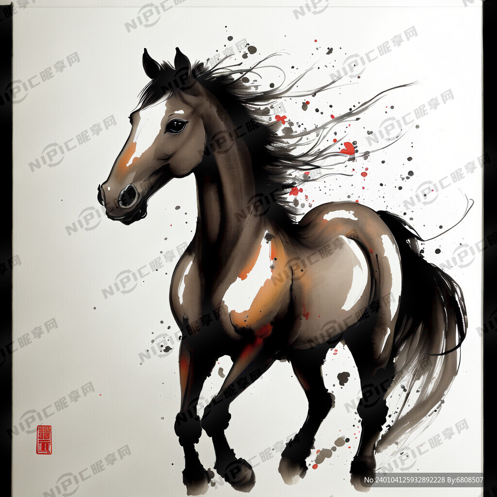 骏马 墨水 形象 卡通 可爱 