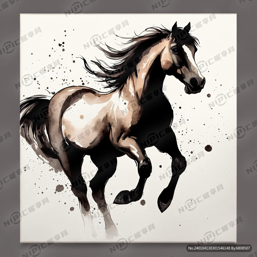 骏马 墨水 形象 卡通 可爱 