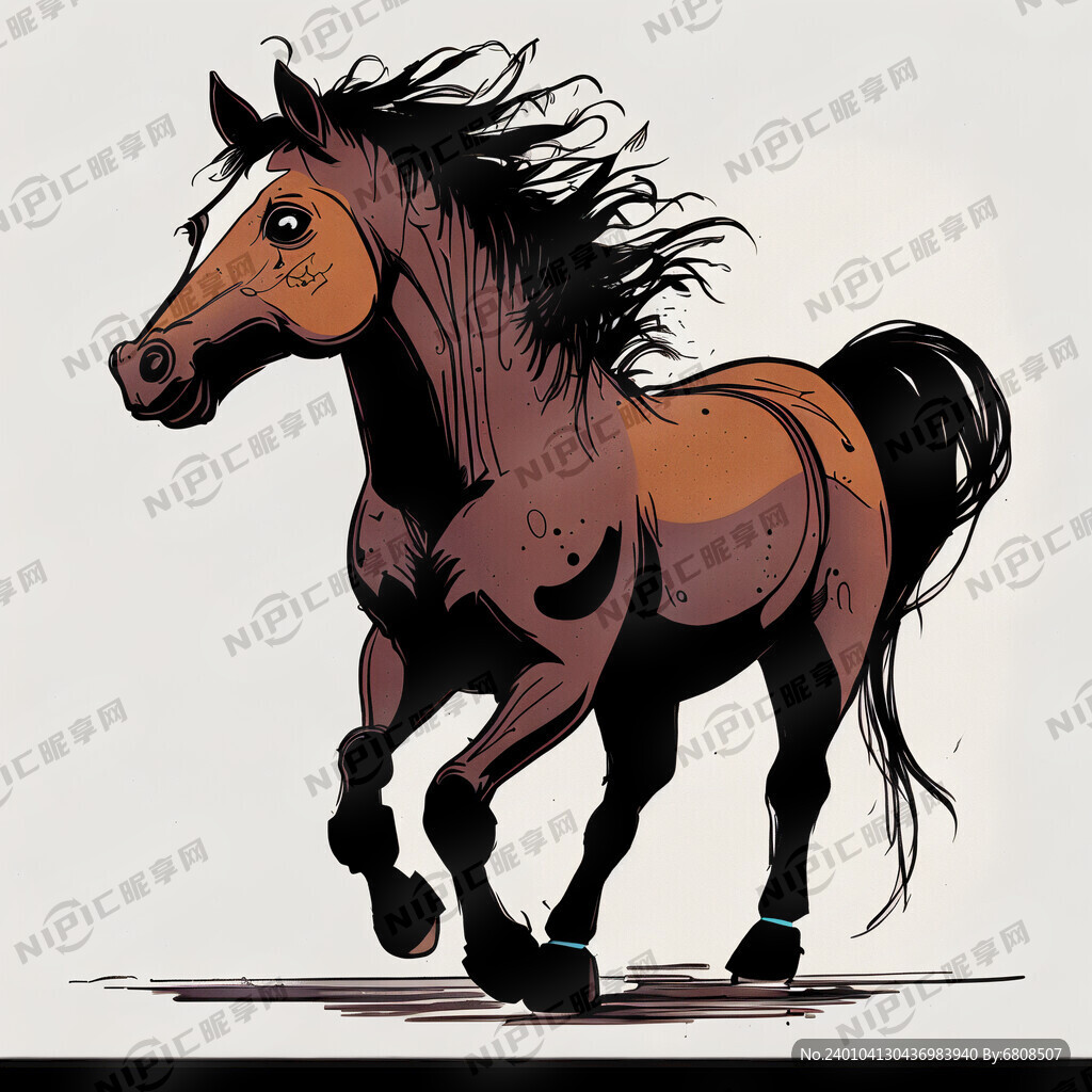 骏马 墨水 形象 卡通 可爱 