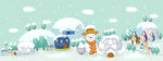 水彩冬季雪人风景画插画