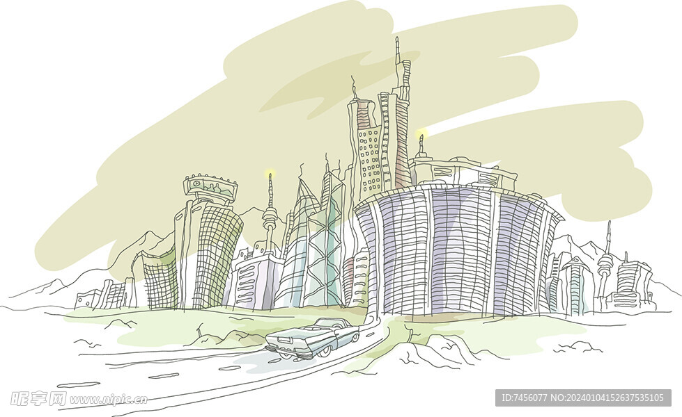 线描建筑高楼插画