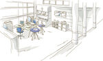 室内办公桌水彩插画