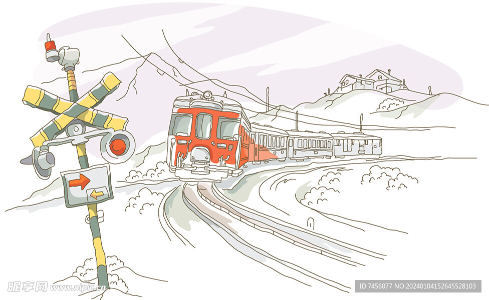 铁路水彩插画风景画