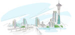 道路高楼风景画插画