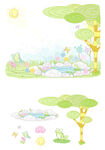 水彩树唯美风景画插画