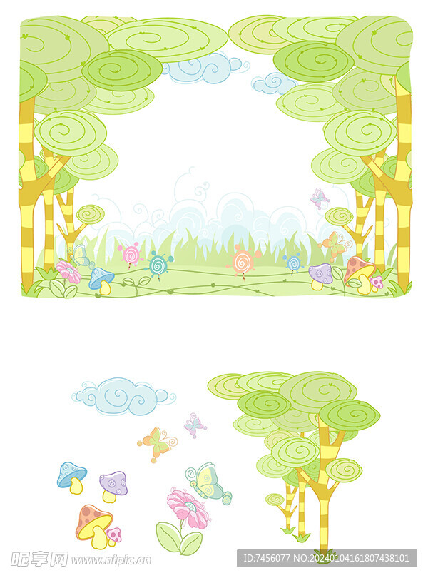 水彩绿植大树风景画