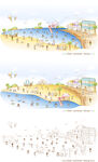 海滩游泳水彩风景画插画