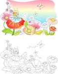 花卉蝴蝶水彩风景画插画