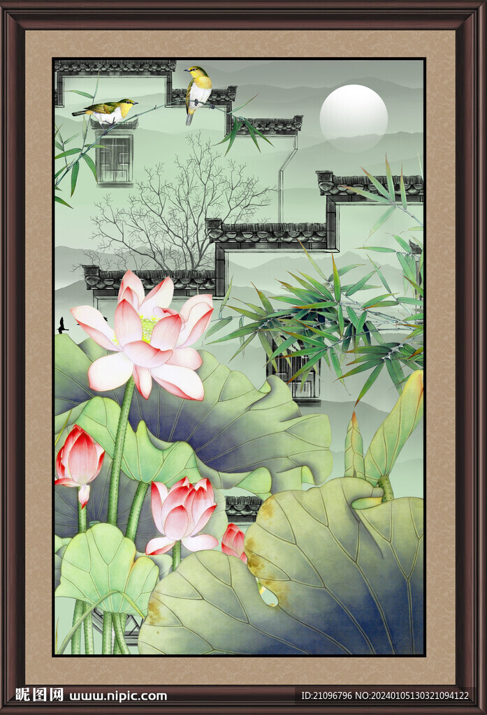 荷花国画 