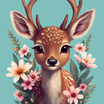 花包围着小鹿  可爱的风格