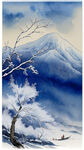 雪景，中国风，藏蓝色，爬雪山