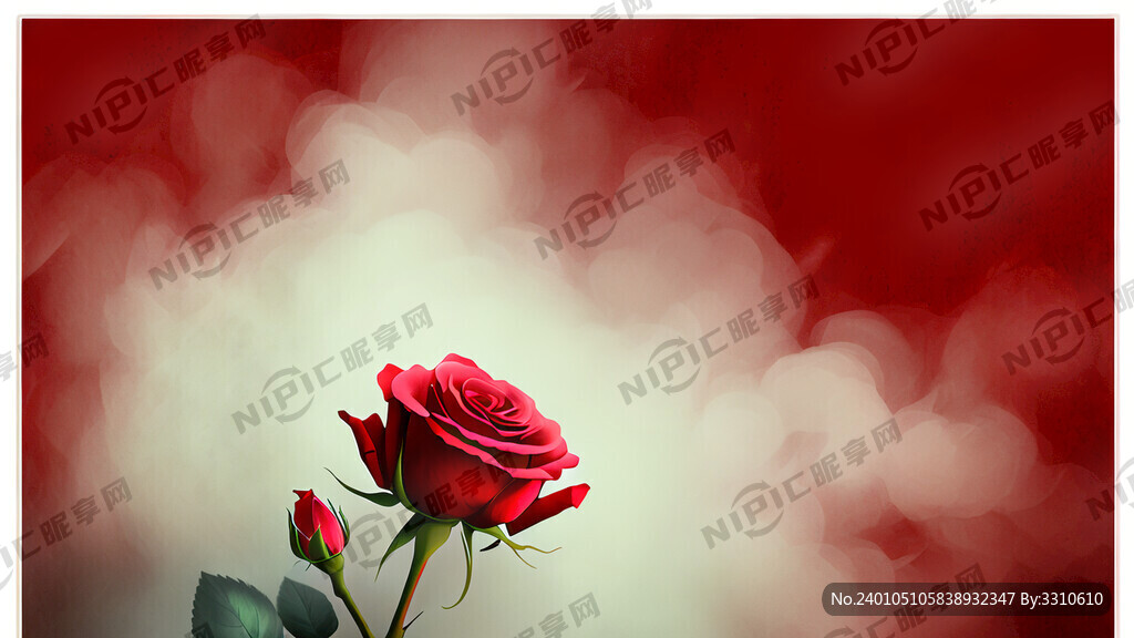 红色背景 玫瑰花若隐若现