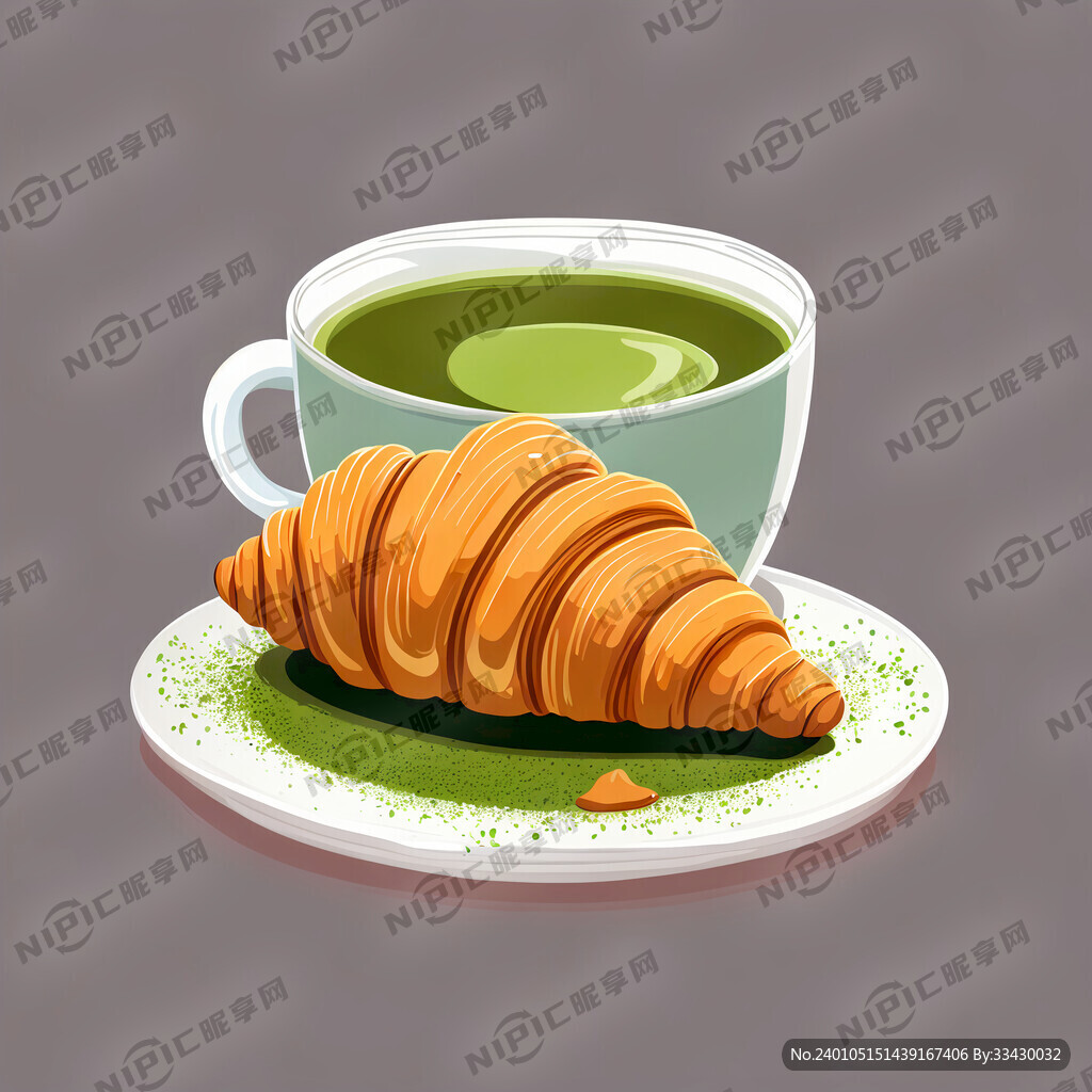 抹茶味 可颂 卡通插画