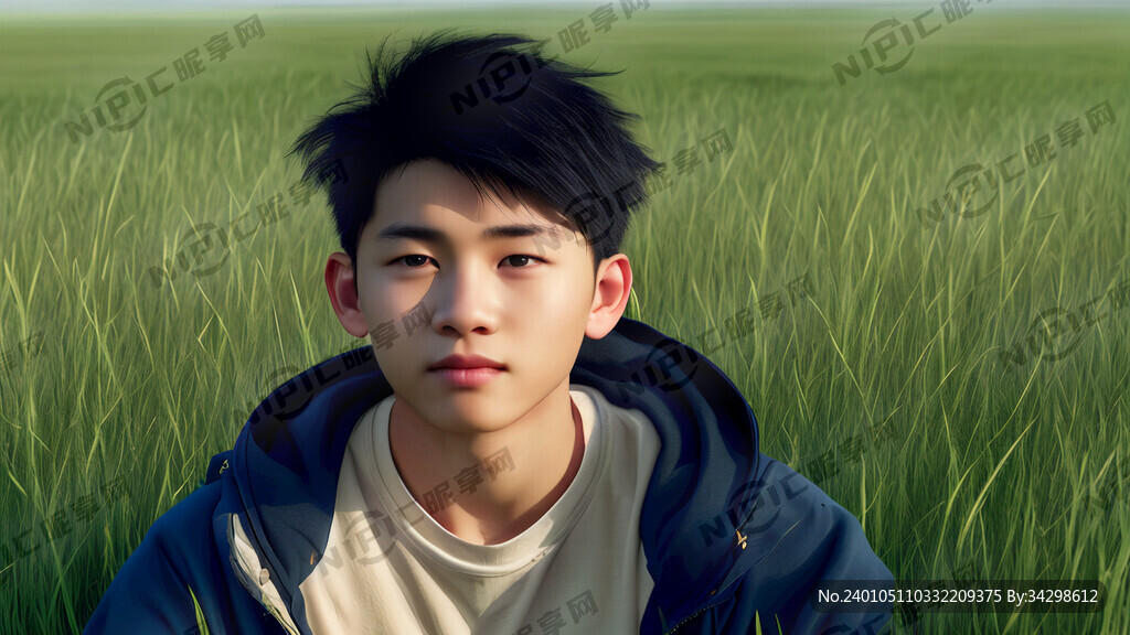 英俊少年在草原