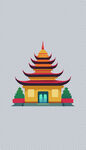中国风国潮手绘插画宝塔元素