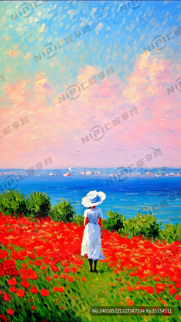 法式 油画  花丛   鲜艳 