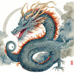 中国龙年，复古龙元素，完整图案，纯白背景