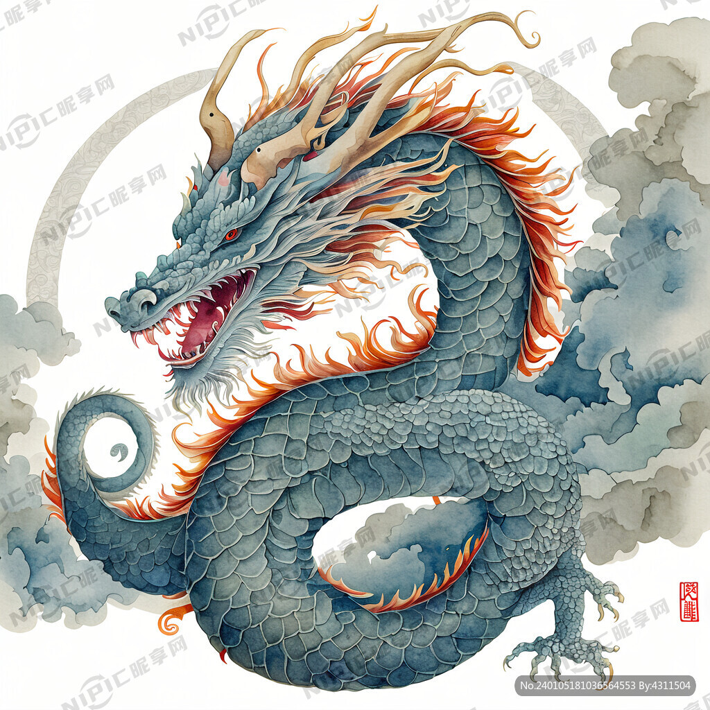 中国龙年 复古龙元素 完整图案
