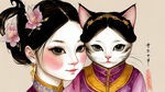 一个美丽的猫公主，有着可爱的猫咪的脸，穿着中式宫廷的服装，背景是故宫的大殿