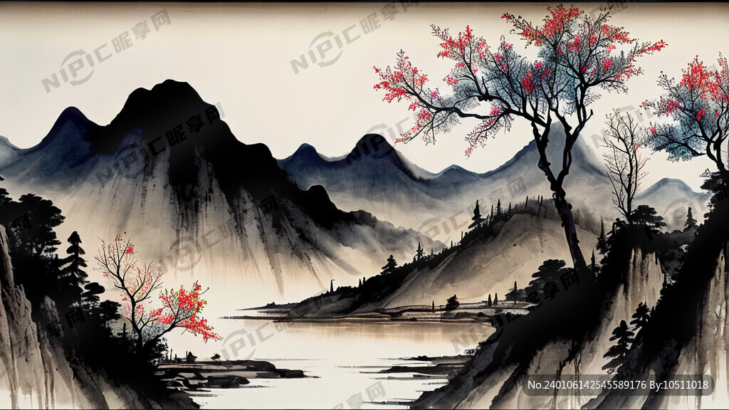 古代 水墨 山水 装饰画