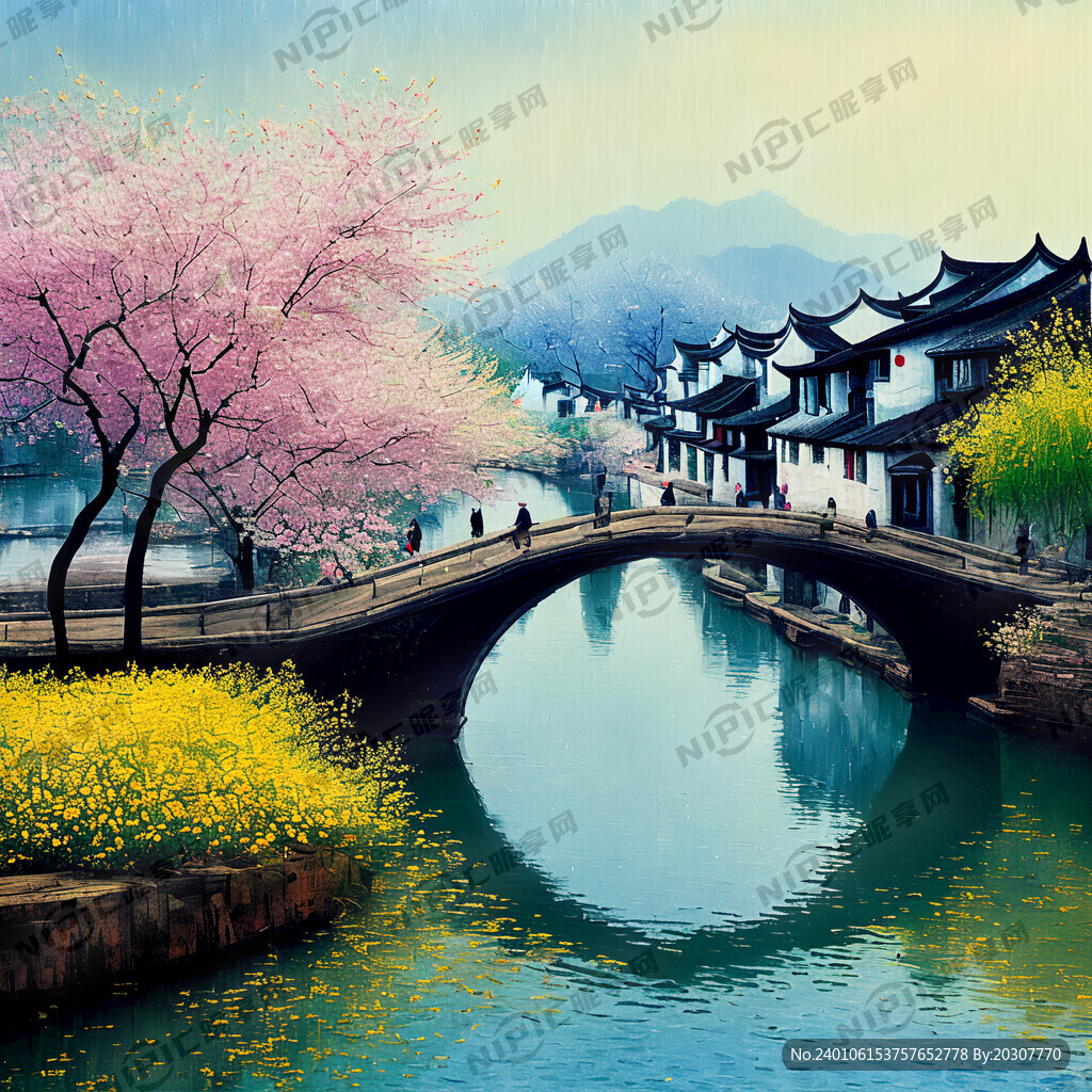 江南水乡春暖花开小桥流水