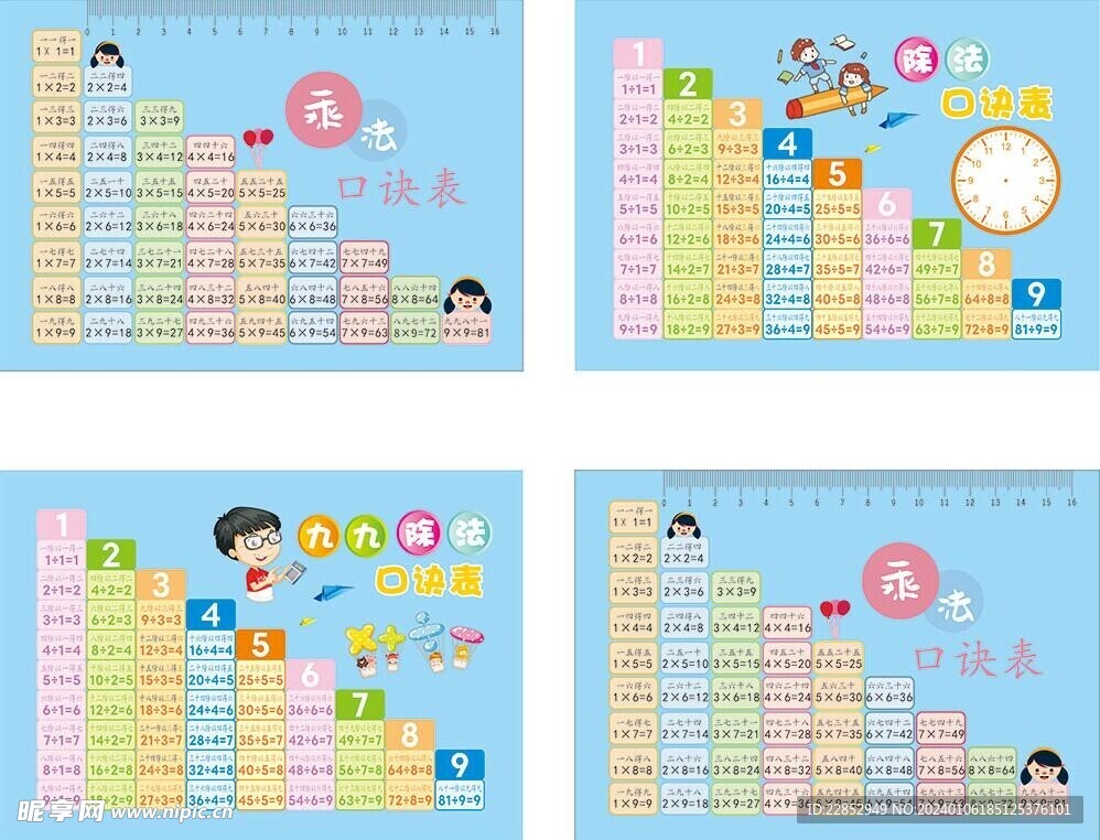 卡通乘除法口诀