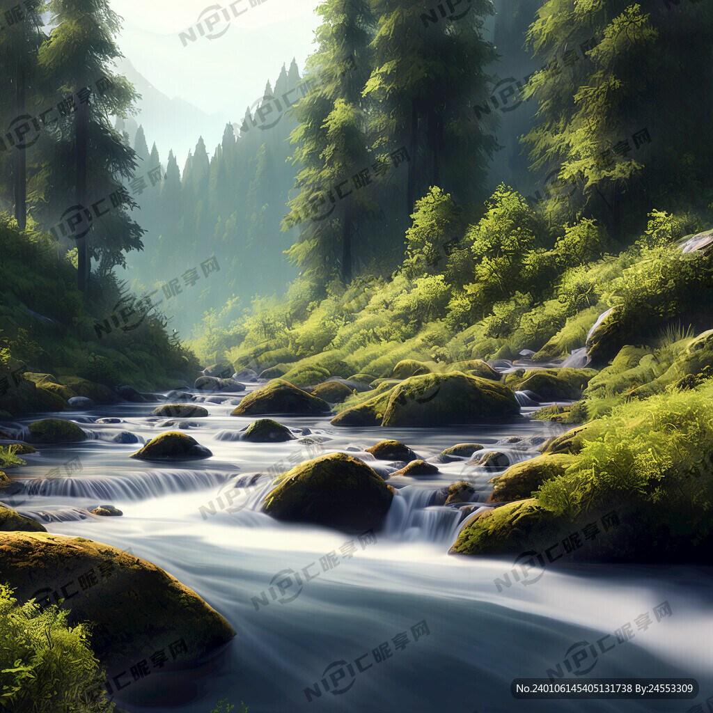 高山流水 森林茂密 超细节。