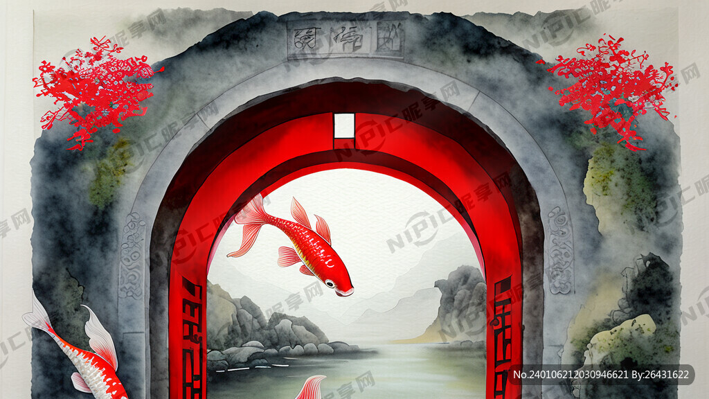 小鲤鱼跃龙门 梦幻 红色 喜庆