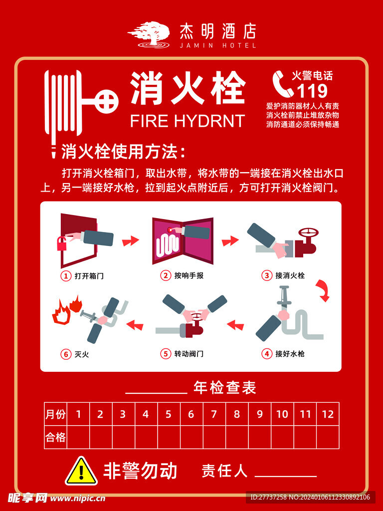 宾馆酒店消火栓消防海报