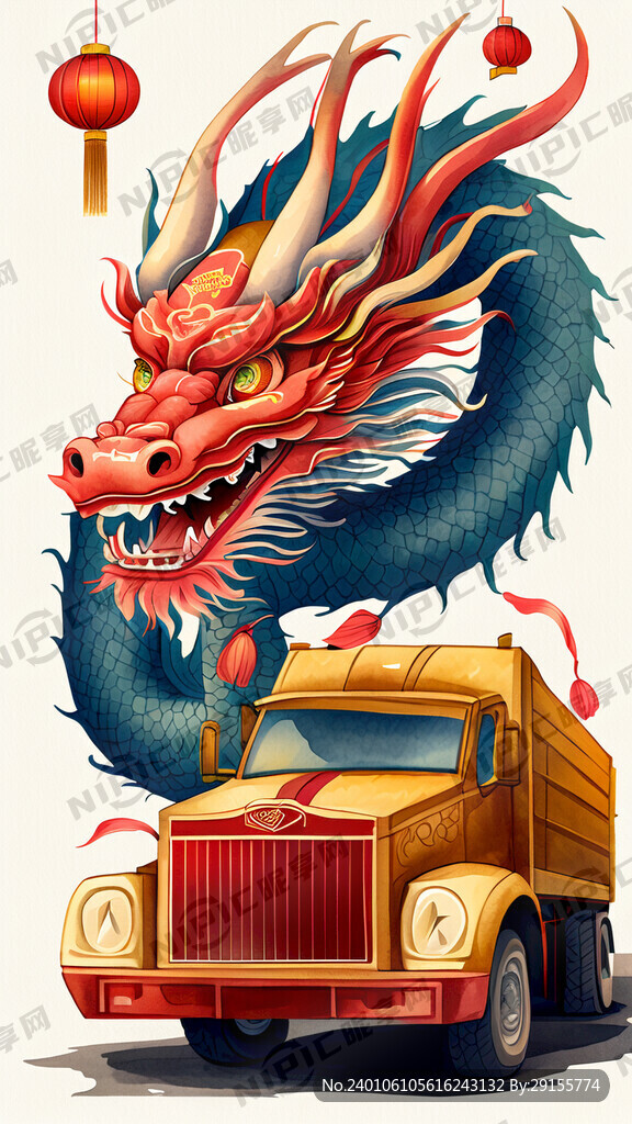 龙年春节 龙头  灯笼 卡车 