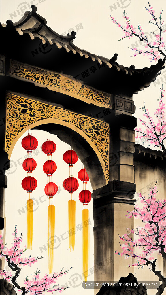 金龙送福 大门 中国风 新年