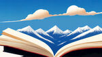 综艺海报  背景是长白山 东北 雪景 蓝天 主体物是打开的书本 书本上有东北特色景点