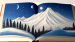 主体物是书本 书本上有长白山 大庆油田 雪景 手绘风格 场景大气