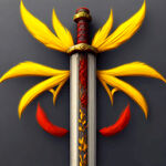 轩辕剑，离卦，黄色，朱红色，谷穗纹理，高清，高雅，小工艺
品