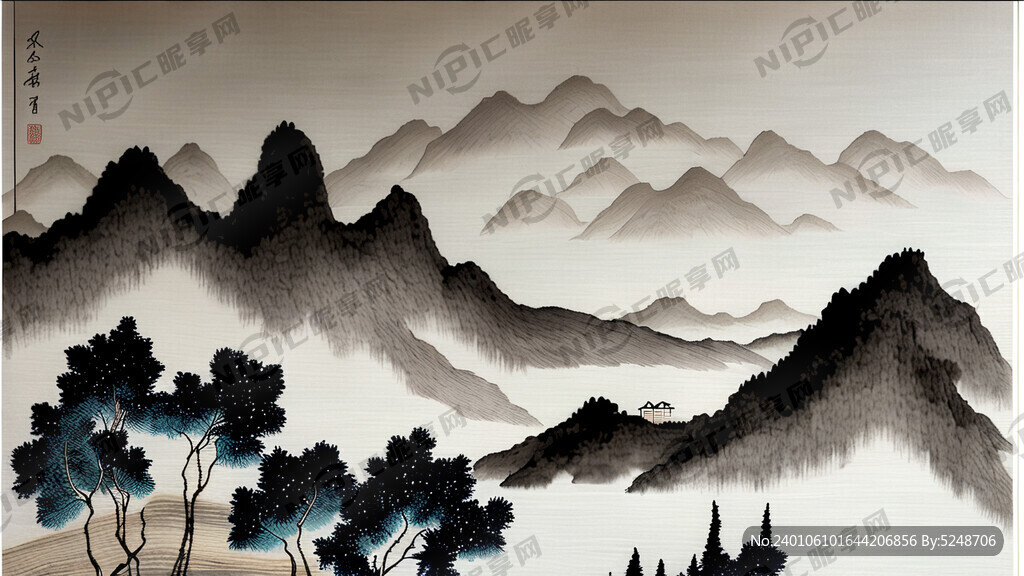 中国风格山水画。艺术 简约