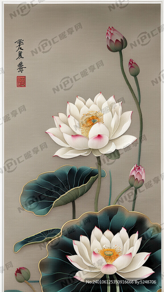 唯美 荷花 刺绣 苏绣针迹