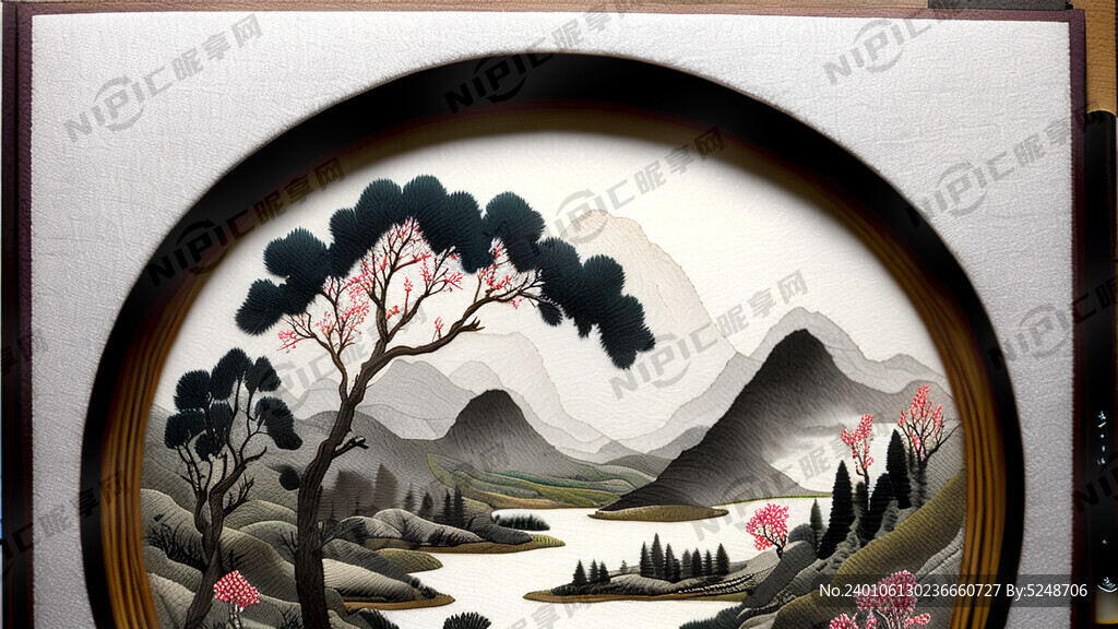 中国刺绣 山谷 中国风 中国画