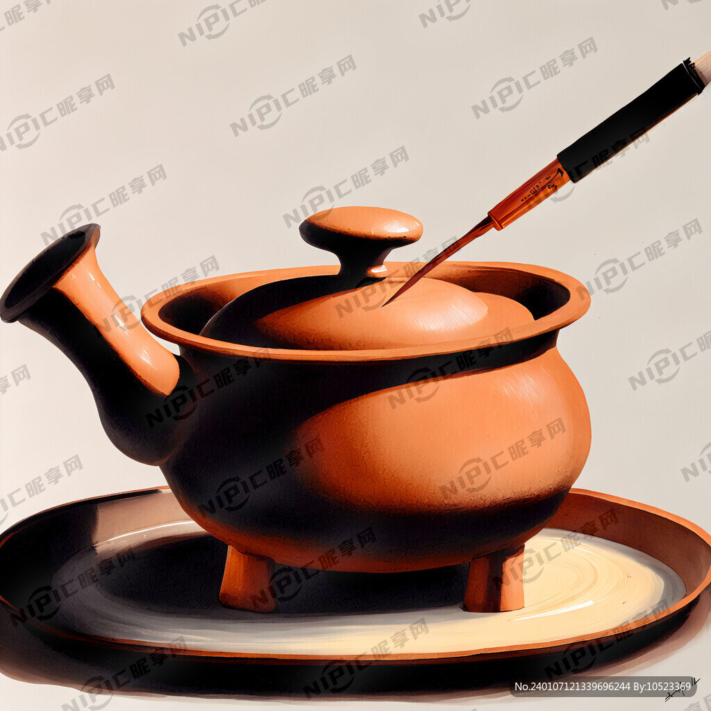 双耳浅锅 锅盖斜向上 简笔画