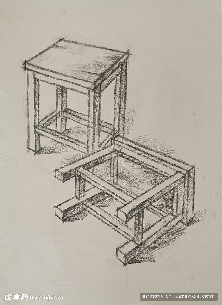 素描方凳结构