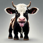 一头活泼可爱的小牛  俏皮伸舌头 举大拇指 白色背景