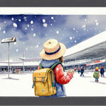 哈尔滨，雪景，机场，玉米帽子的儿童，背着书包，成群结队