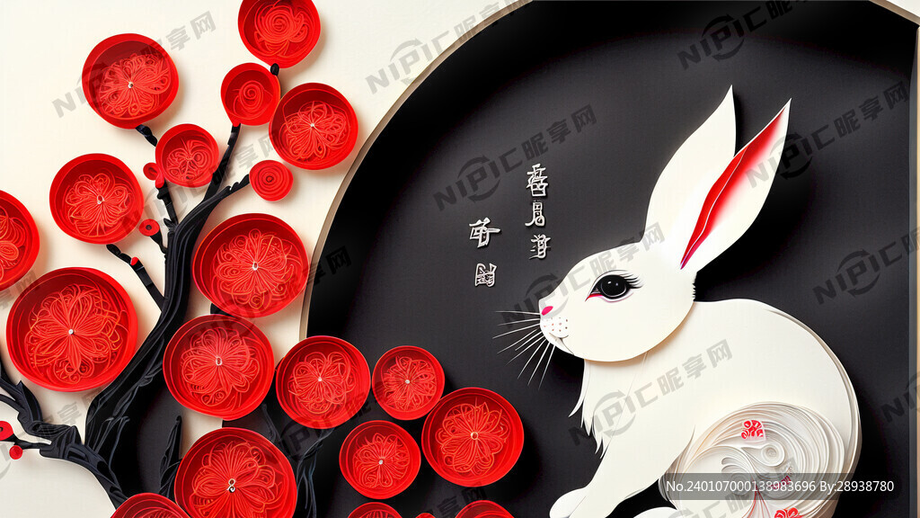 衍纸艺术 春节 可爱兔子 红梅