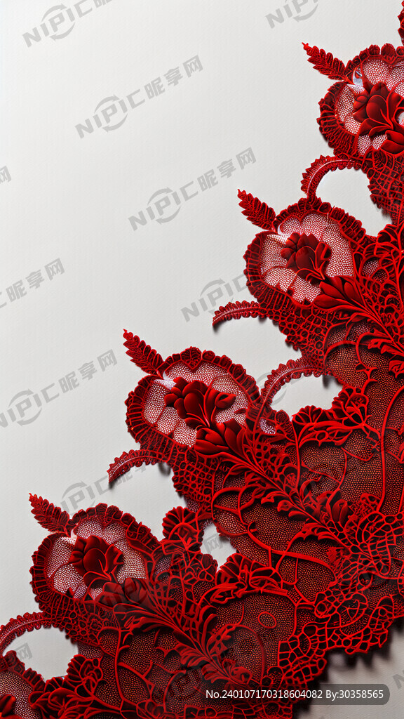 纯红底花边