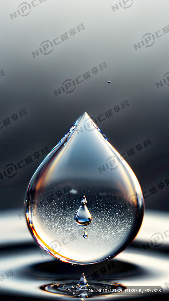 透明的水滴 在金属镜面上