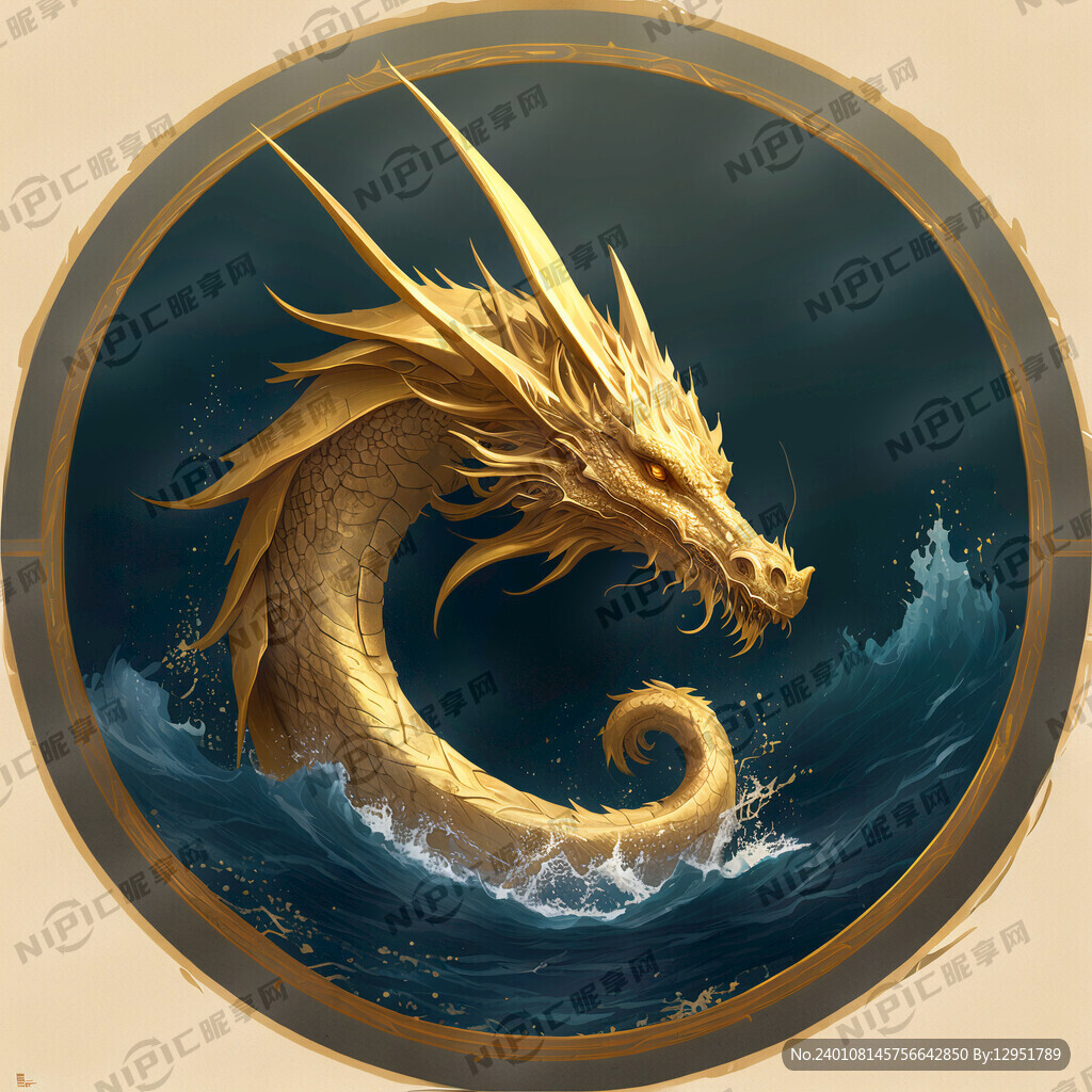龙 半圆形 金色 霸气 大海