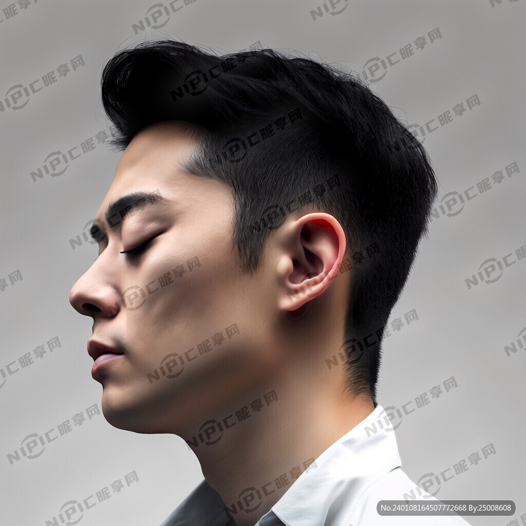 现代青年男人侧脸 闭眼睛深呼吸